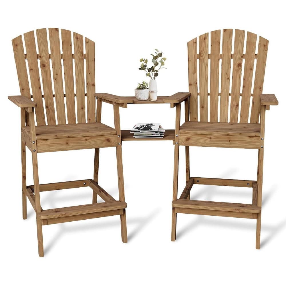 Set of 2 Outdoor Tall Adirondack Chairs Barstools for Deck, Balcony, Backyard, Patio Bar