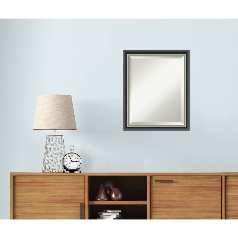 Theo Black Silver Beveled Wood Framed Wall Mirror