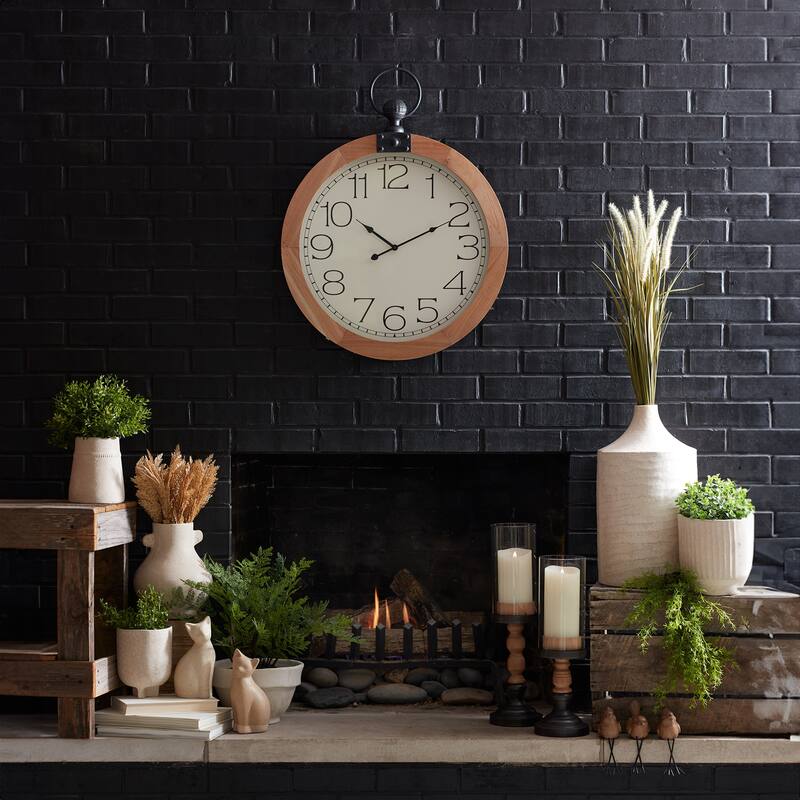 Round Wood Wall Clock Under Glass 23.75"D