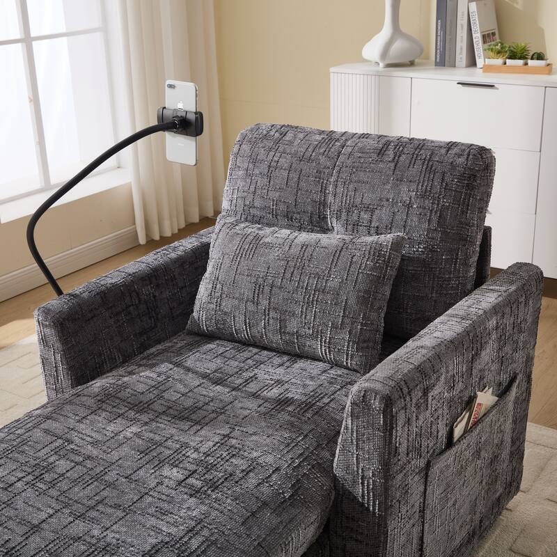 Anmytek Chenille Multifunctional Lazy Sofa Recliner with Storable Backrest Phone Holder Single Leisure Chair