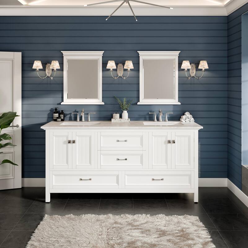 Eviva Britney 72"W DS Bath Vanity with Carrara Quartz Vanity Top