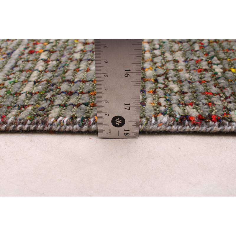 ECARPETGALLERY Hand-knotted Silk Shadow Dark Grey Wool Rug - 8'0 x 9'11