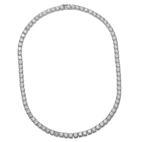 Collette Z Rhodium Plated Clear Round Cubic Zirconia Tennis Necklace