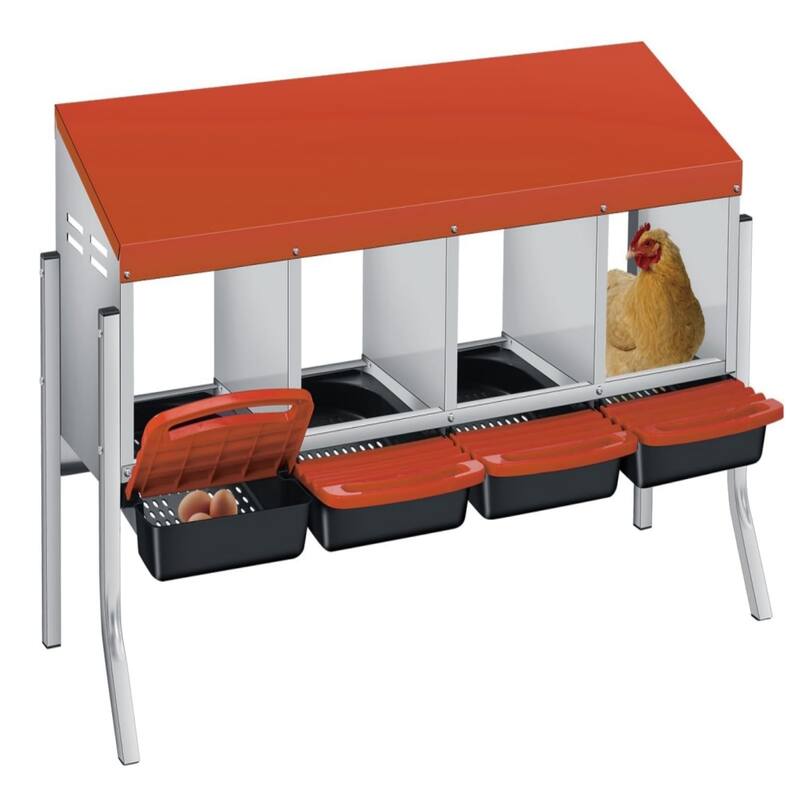 Roll-Away Nesting Boxes for Chickens Coop with Perch - 4 Hole Orange With  Legs