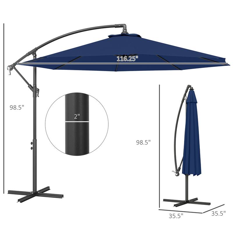 10ft UV and Water-Resistant Polyester Fabric Offset Patio Umbrella with Adjustable Crank and Stable Base - Dia.116.1" x 98.4"H