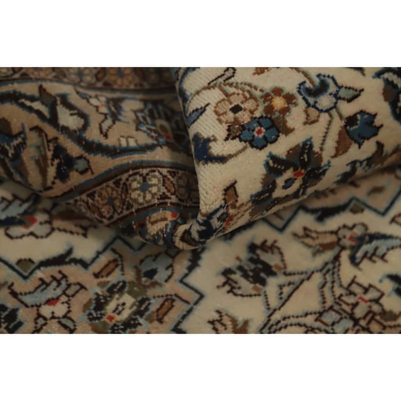 Hand Knotted Oriental 100% Wool Carpet Traditional Floral Beige & Ivories Kashan Runner Rug - 12' 8'' X 3' 3''