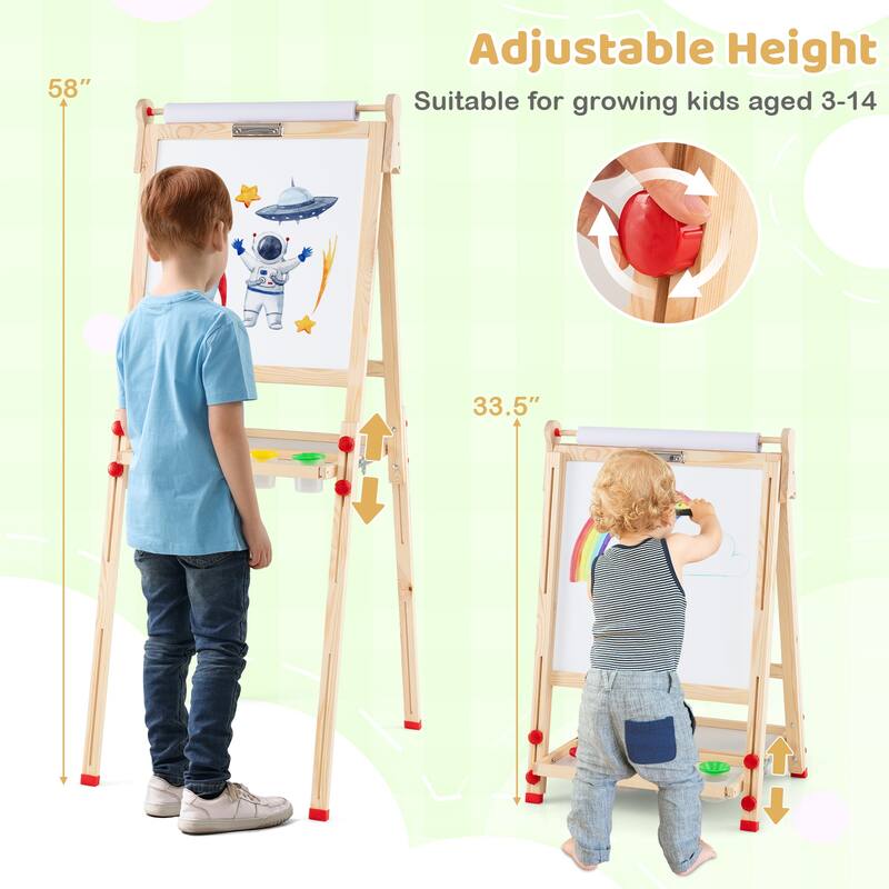 Gymax Wooden Art Easel for Kids 3 in 1 Height Adjustable Foldable