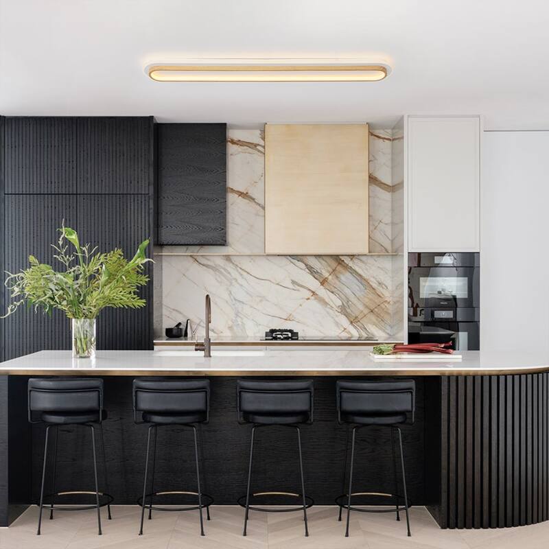 44" 1-Light Modern Rustic Wood Color Oval Acrylic Integrated LED Flush Mount Ceiling Light for Living Room & Bedroom