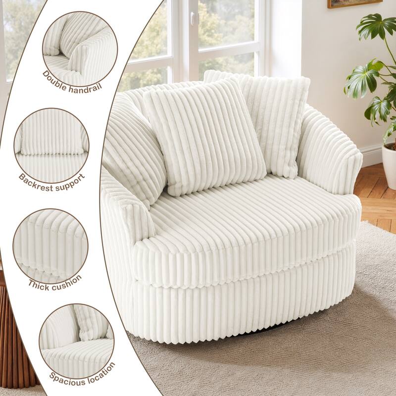 UIXE Oversize 43" Plush Corduroy Swivel Barrel Chair Comfy Accent Chair For Living Room