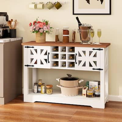 45.5" Farmhouse White Wood Entryway Console Table Buffet Storage Cabinet Wine Rack - 45.3"Lx15"Wx31.5"H