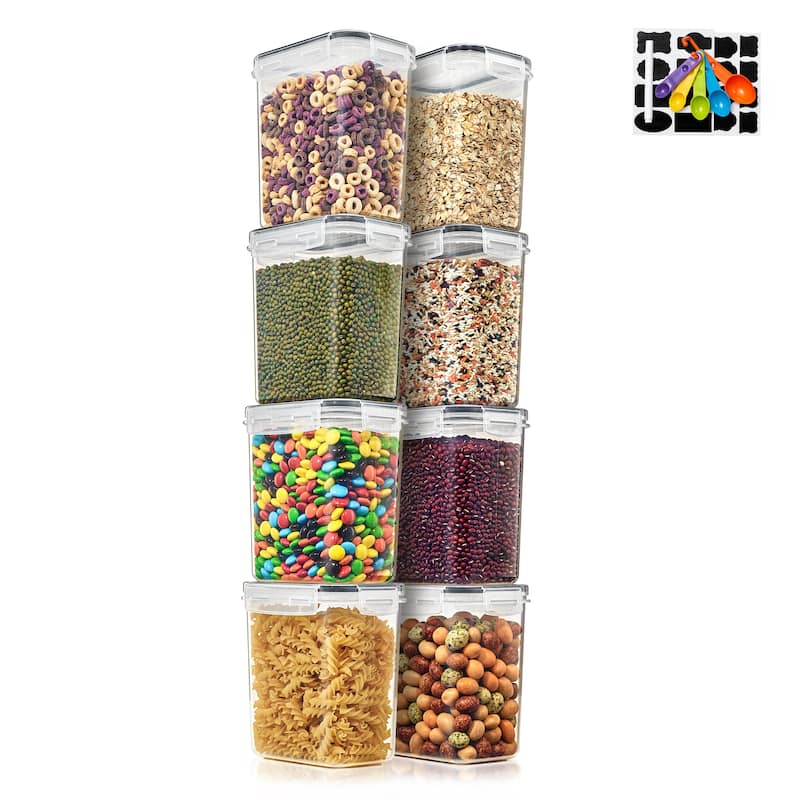 Sorbus Airtight Food Storage Containers with Locking Lids, Measuring Spoons & Labels -8 Pack (1.6L/54.10 Oz) - 4.1" L x 6" W x 6.5" H - Clear