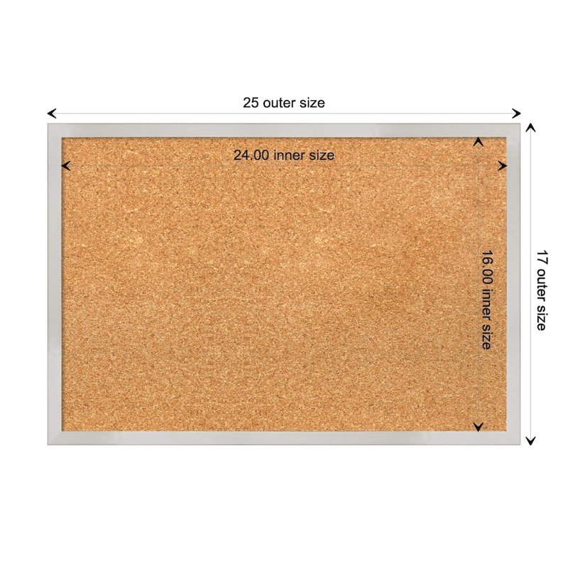 Svelte Metallic Wood Framed Natural Corkboard Bulletin Board - Svelte Silver - Board Size 24x16