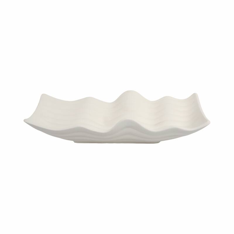 Wavy Porcelain Oversized Decorative Tray - Ivory, 20" - 20.0"
