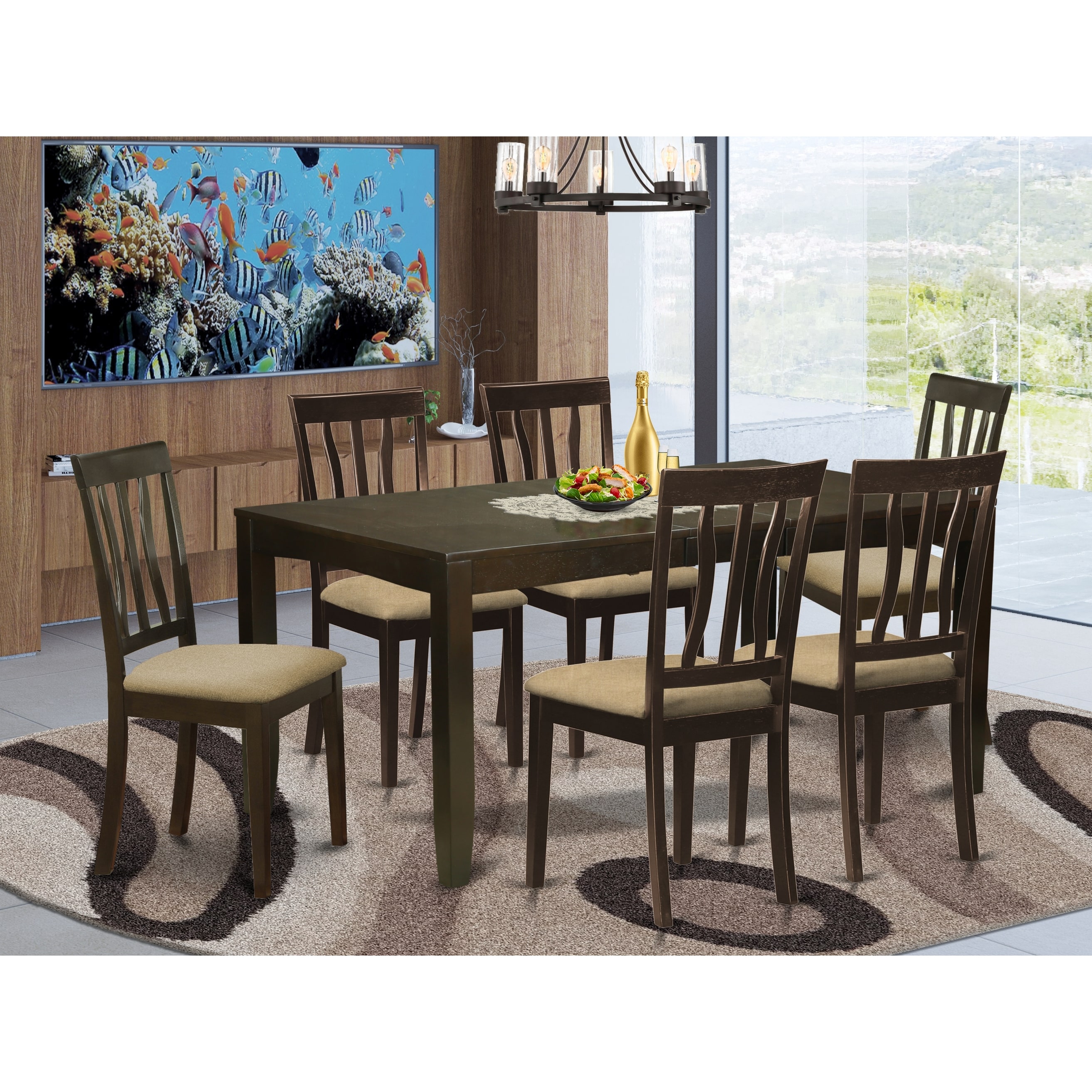 Shop Lyan7 Cap Black Rubberwood 7 Piece Dining Room Set With Leaf