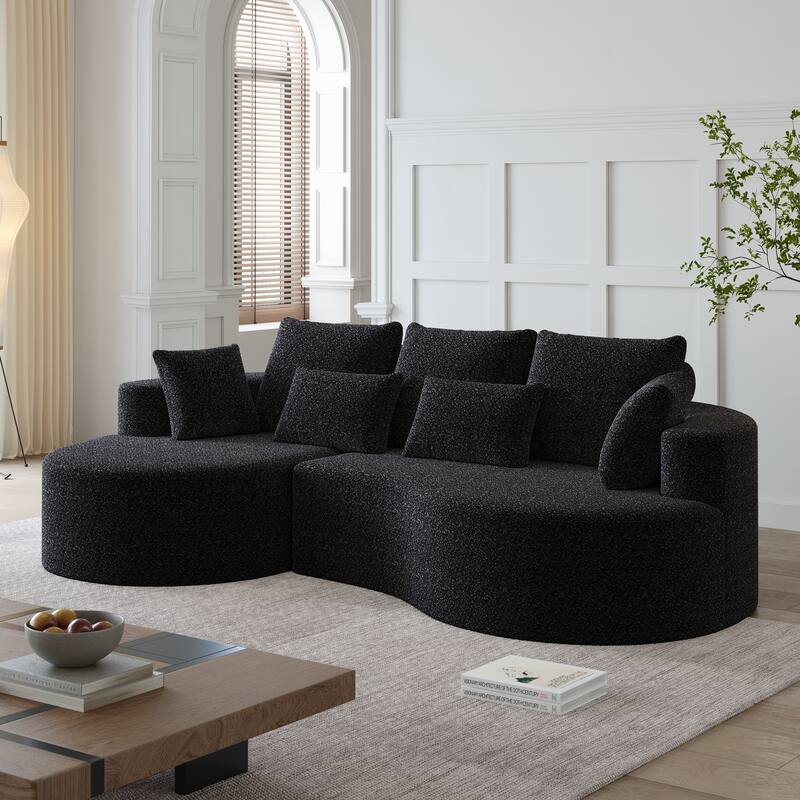 L-Shaped Curved Cloud Sectional Couch, Oversized Chenille Upholstered 4-Seater Sofa, Full Compressed Corner Sofa with 7 Pillows