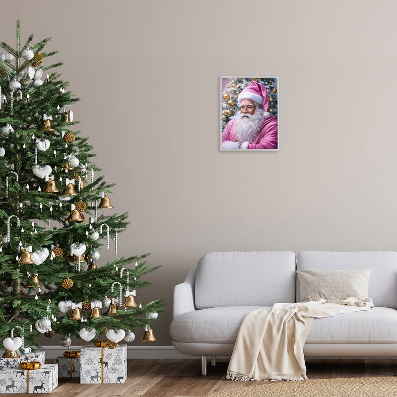 Stupell Traditional Santa in Pink Framed Giclee Art Design By Tabz Jones