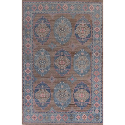 Hand Knotted Oriental 100% Wool Carpet Transitional Geometric Brown Oushak Area Rug - 12' 6'' X 8' 6''