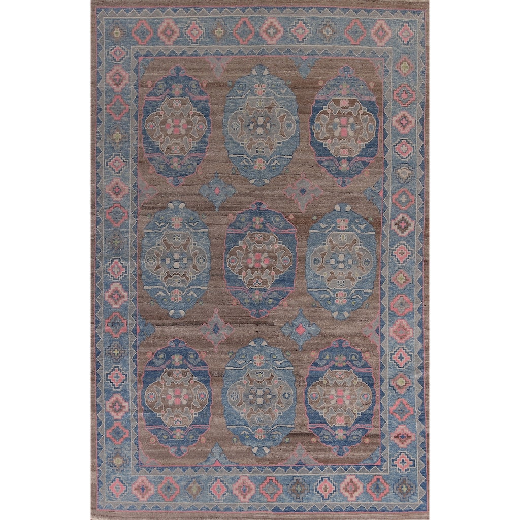 Hand Knotted Oriental 100% Wool Carpet Transitional Geometric Brown Oushak Area Rug - 12' 6'' X 8' 6''