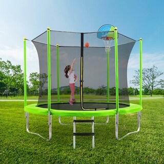 Trampoline with Safety Enclosure Net, Basketball Hoop and Ladder,Recreational Trampoline