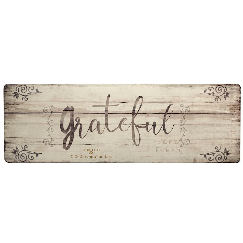 SoHome Cozy Living Grateful Floral Anti-Fatigue Kitchen Mat, Grey/Cream
