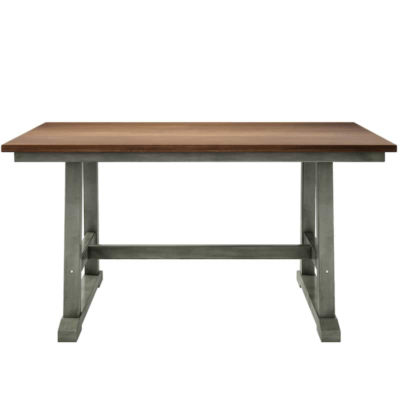 6-Piece Wood Dining Table Set Kitchen Table Set with Long Bench and 4 Dining Chairs, Farmhouse Style