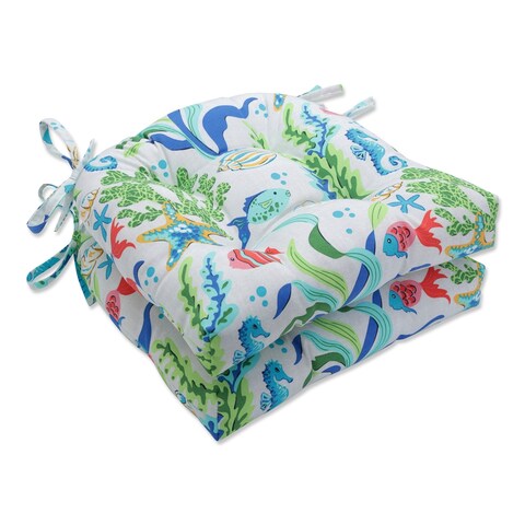 Pillow Perfect Outdoor Coral Bay Blue Reversible Chair Pad (Set of 2) - 15.5 X 16 X 4