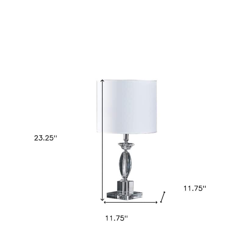 Modern Clear Crystal Table Lamp 23" High with White Drum Shade for Bedroom or Living Room - 23.25"H x 11.75"W x 11.75"D