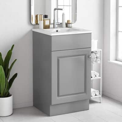 Compact 18 Inch Bathroom Vanity with Ceramic Sink, Painted MDF Cabinet, Storage Shelf, Soft Close Door