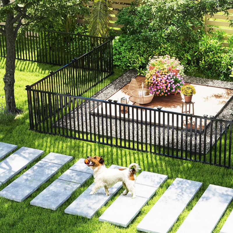 Gymax 80'' x 39'' Vinyl Picket Fence 2 No Dig Fence Panels for Soft