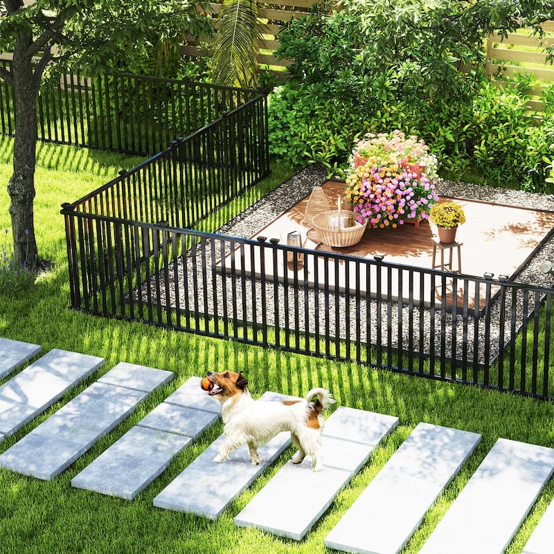 Gymax 80'' x 39'' Vinyl Picket Fence 4 No Dig Fence Panels for Soft