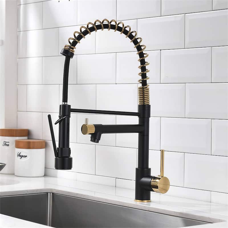 Commercial Kitchen Faucet With Pull Down Sprayer And Pot Filler Single Hole Kitchen Sink Faucet Matte Black 2 Handle Basin Taps