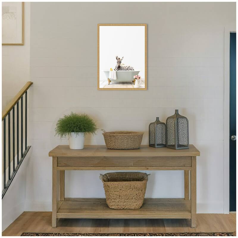 Kate and Laurel Sylvie Zebra in Cottage Gray Bathtub Framed Canvas by Amy Peterson