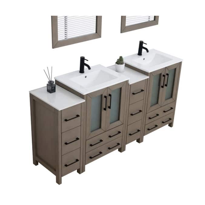 Vanity Art 72 in. Double Sink Bathroom Vanity with Top and Mirrors - 72 X 18.1 X 35.8