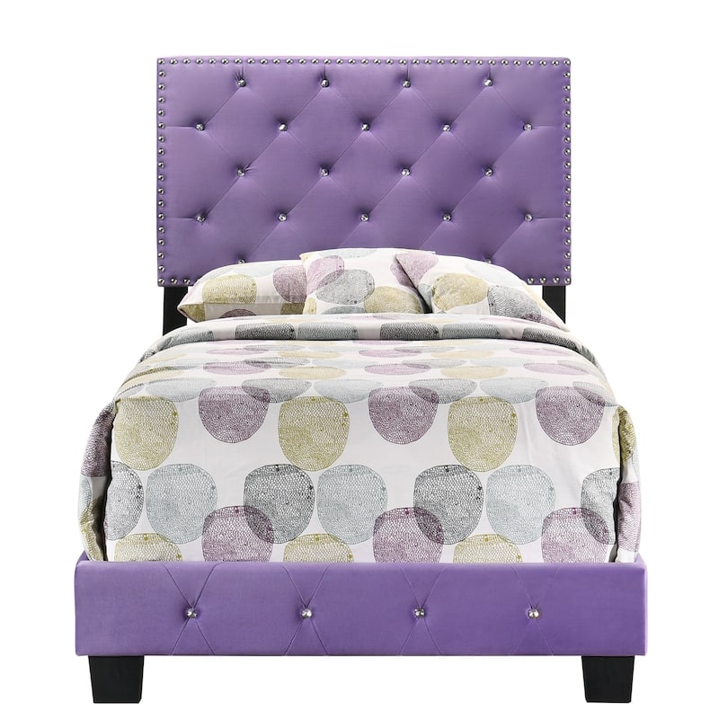 Velvet Upholstered Tufted Twin Panel Bed - 77" - Purple