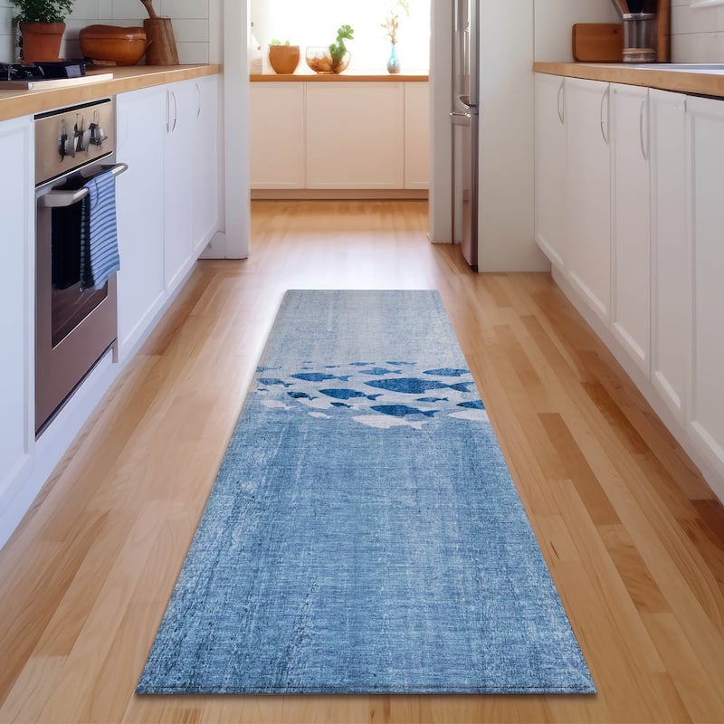 Premium Washable Super Modern Fish Soft Mayfield Rug - Blue - 2' 3" x 7' 6" - Runner