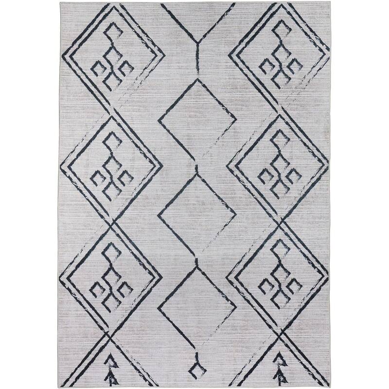 Machine Washable Area Rug With Non-Slip Backing - Stain Resistant - Eco-Friendly Aspen Tribal Moroccan Bohemian Design - 8'x10' - Crème&Black
