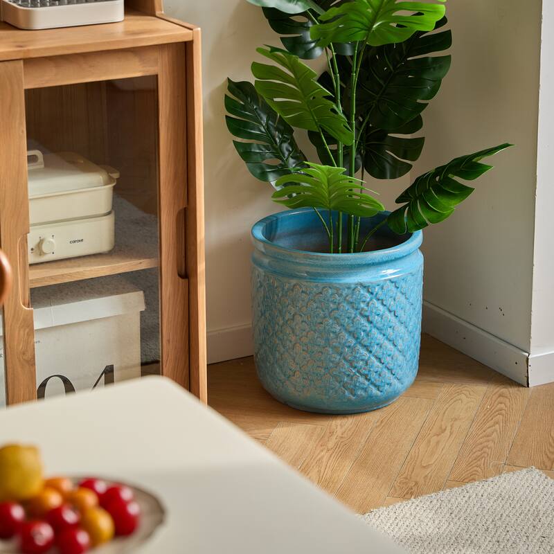 Set of 3 Handmade Ceramic Planters, Diamond, Pattern Breathable Clay