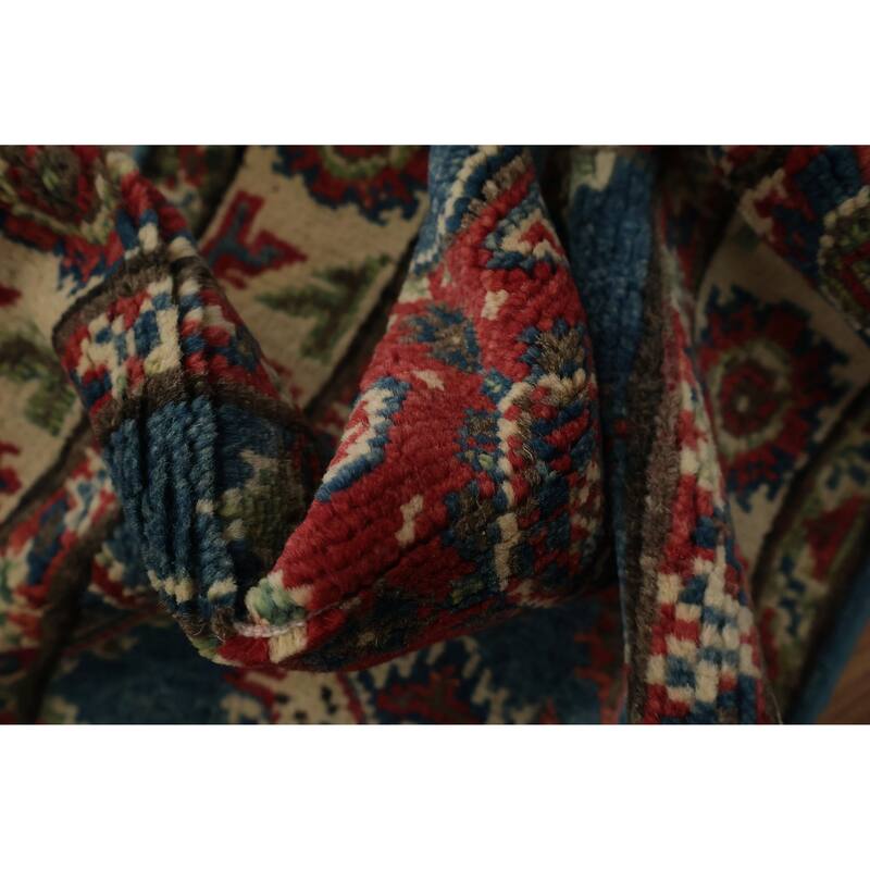 Hand Knotted Oriental 100% Wool Carpet Traditional Geometric Navy Blue & Blues Kazak Area Rug - 3' 0'' X 2' 0''