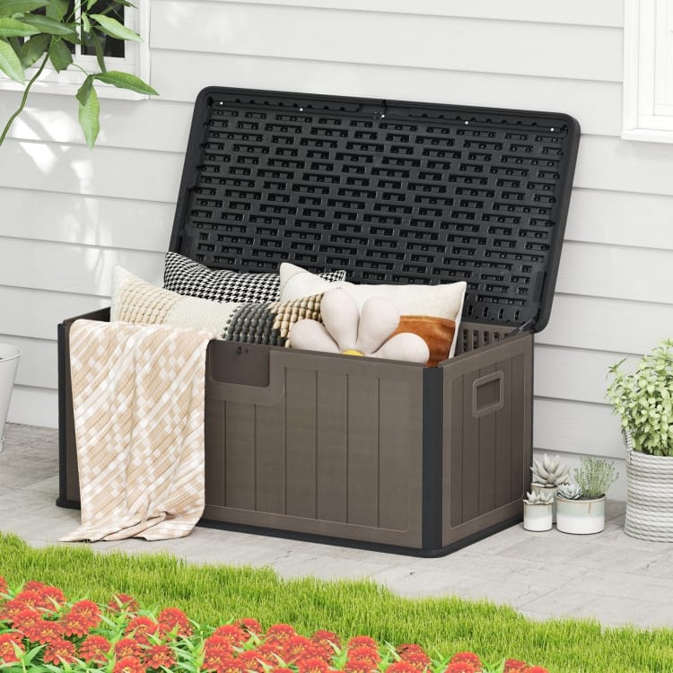 HDPE Outdoor Storage Deck Box with Aluminum Lid and Bench Top - 51" x 25" x 23"