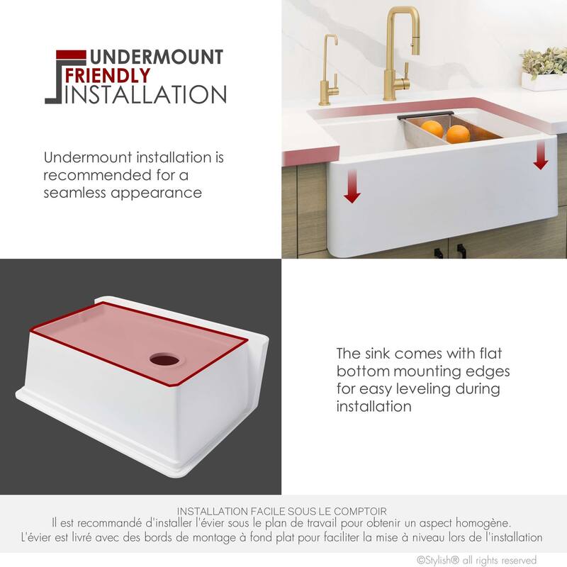 STYLISH Undermount 30" Workstation Single-Bowl Composite Granite Kitchen Sink - 30" x 21" x 10"