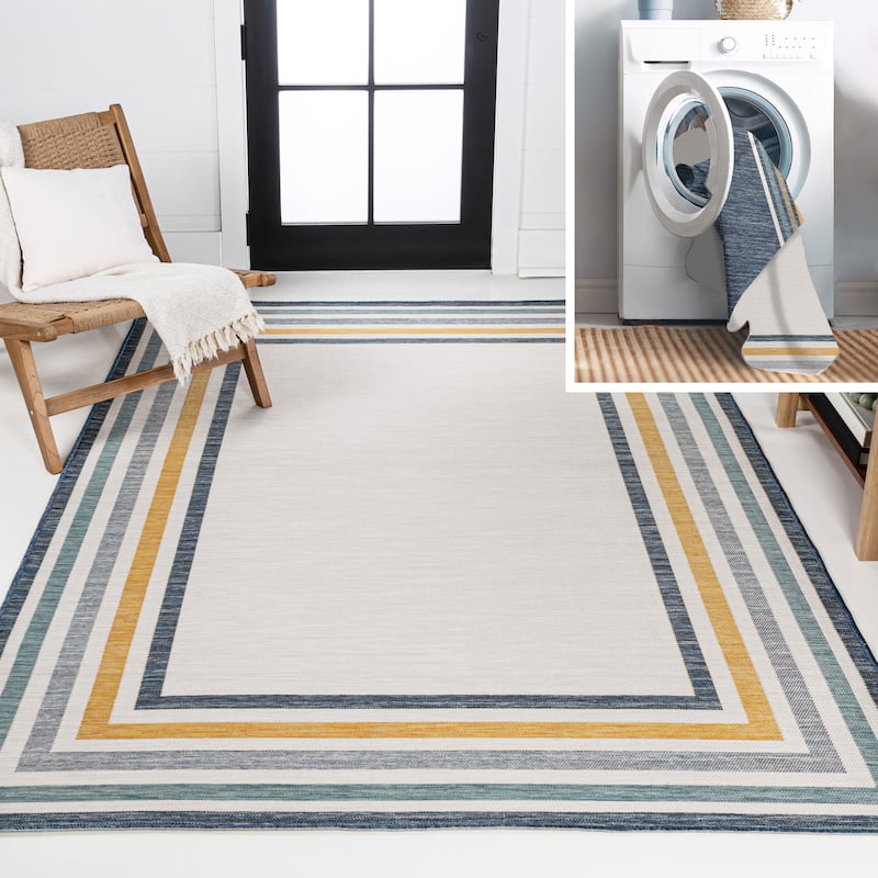 JONATHAN Y Reversible Calypso Classic Coastal Mitred Stripe Machine-Washable Indoor/Outdoor Area Rug