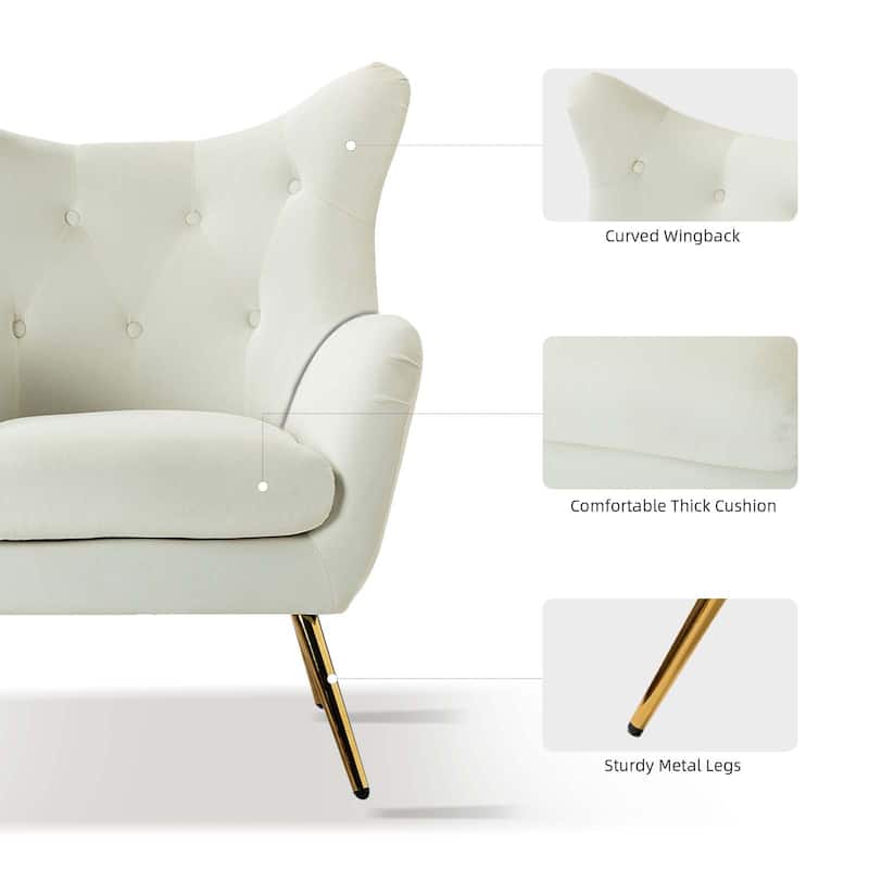 Eusebio Modern Velvet Accent Chair with Tufted Wingback for Living Room Set of 2 by HULALA HOME