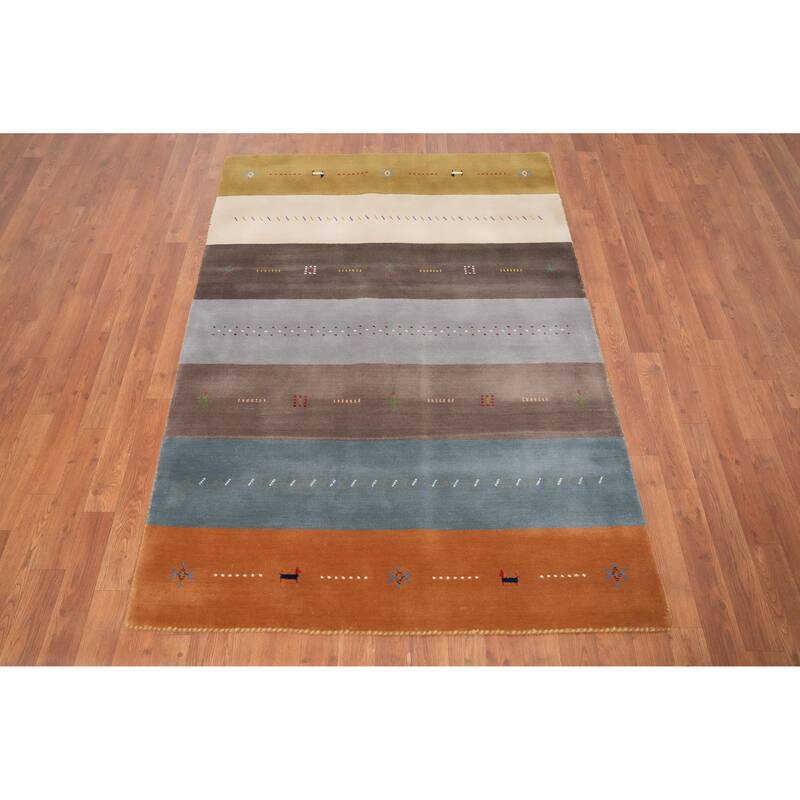 Hand Knotted Oriental 100% Wool Carpet Tribal Animal Pictorial Multi-Colored Gabbeh Area Rug - 5' 10'' X 4' 1''