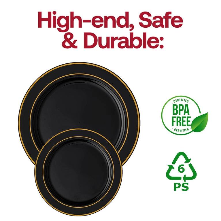 Shiny Round Edge Rim Disposable Plastic Plate Packs - Party Supplies