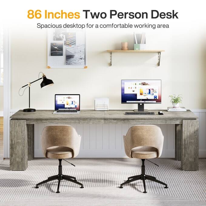 86-Inch Wood Two Person Desk, Modern Double Computer Desk