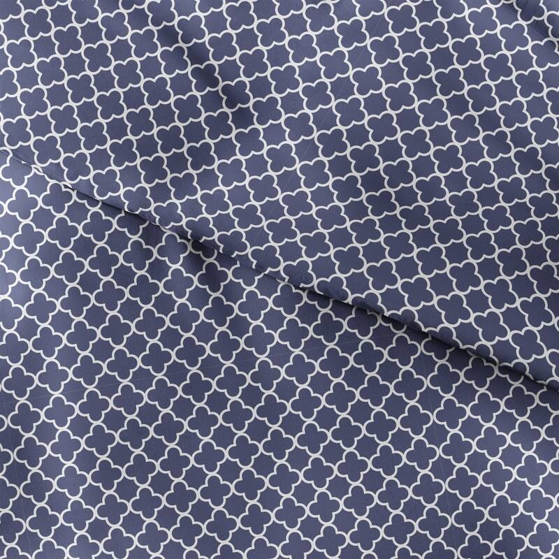 Becky Cameron Oversized 3-piece Printed Duvet Cover Set - quatrefoil-navy - Queen