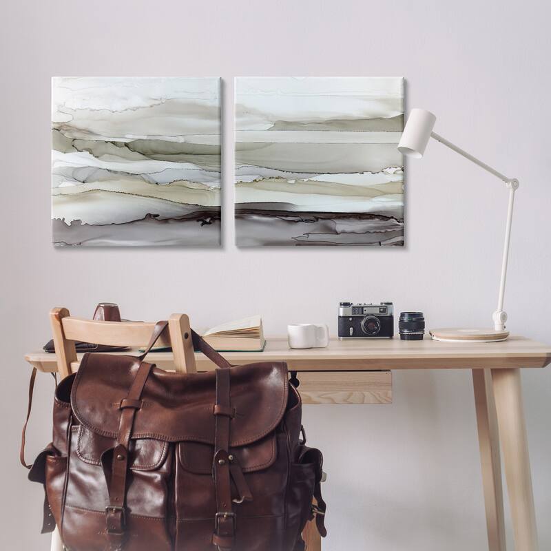 Stupell Abstract Watercolor Wave Interpretation Grey Brown Fluid Movement 2pc Multi Piece Canvas Wall Art Set
