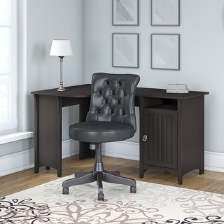 The Gray Barn Lowbridge Corner Work Desk with Mid-back Tufted Office Chair (Black)
