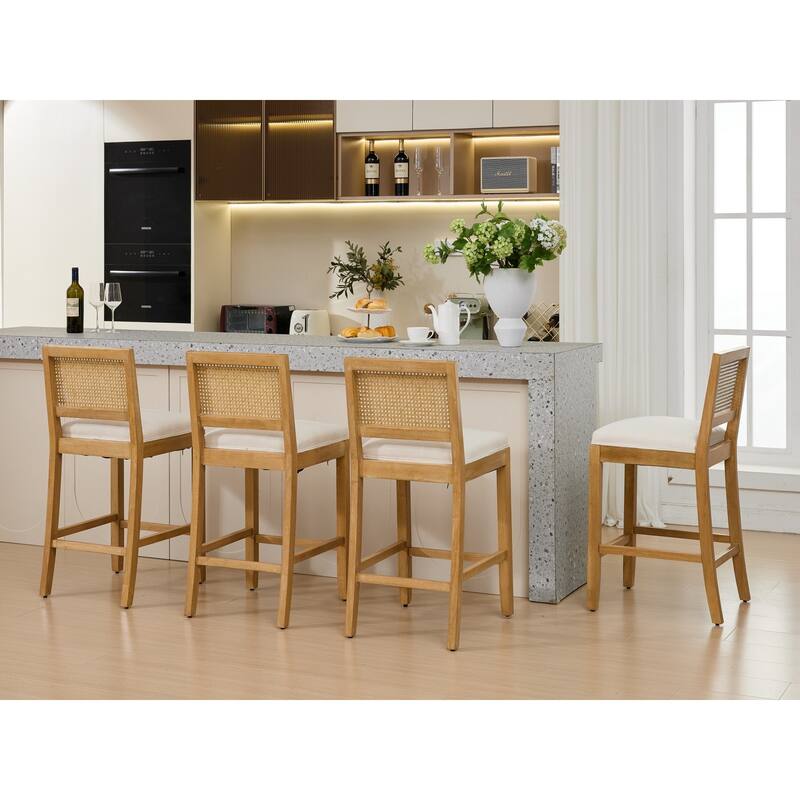 Roomfitters French Country Dining Chairs Set of 2 with Rattan Back and Upholstered Seat, Wood Side Chairs for Kitchen