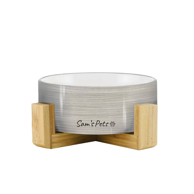 Coco Single Pet Bowl with Wood Stand 5.11'' in Light Gray - 6.3